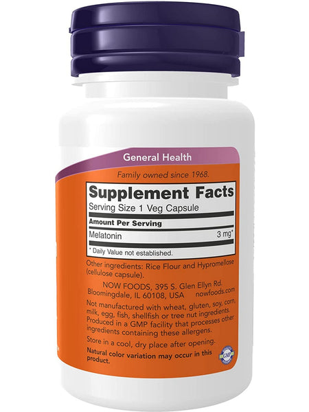 NOW Foods, Melatonin 3 mg, 60 veg capsules