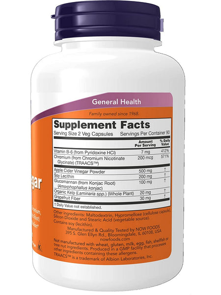 NOW Foods, Cider Vinegar, 180 veg capsules