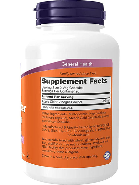 NOW Foods, Apple Cider Vinegar 450 mg, 180 veg capsules