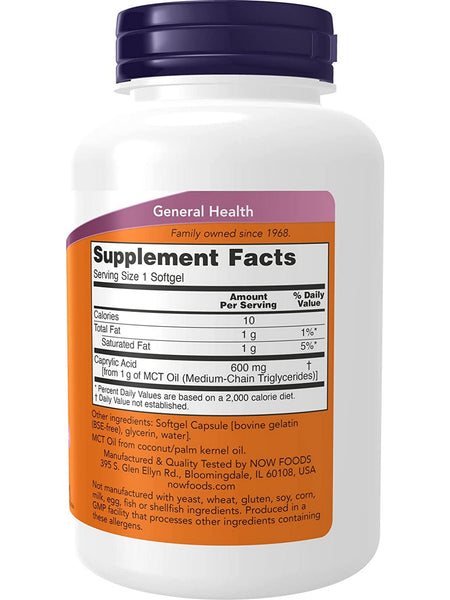NOW Foods, Caprylic Acid 600 mg, 100 softgels
