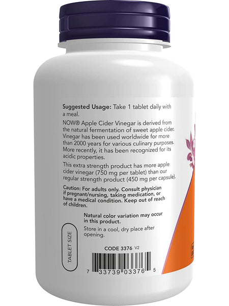 NOW Foods, Apple Cider Vinegar 750 mg, Extra Strength, 180 tablets