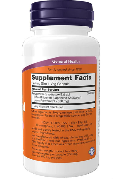 NOW Foods, Resveratrol 350 mg, Extra Strength, 60 veg capsules