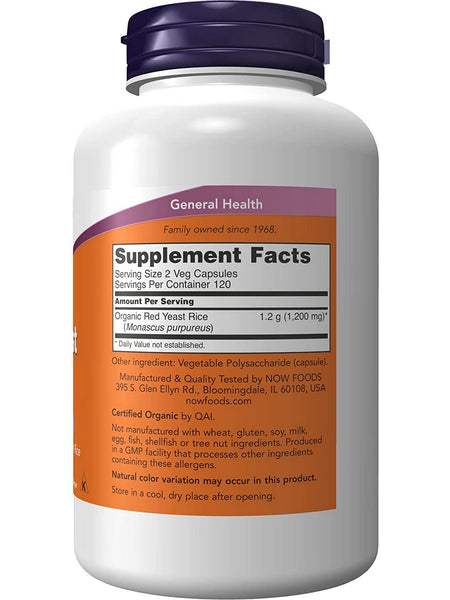 NOW Foods, Red Yeast Rice 600 mg, 240 veg capsules