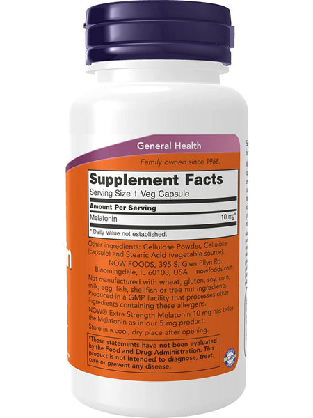 NOW Foods, Melatonin 10 mg, Extra Strength, 100 veg capsules