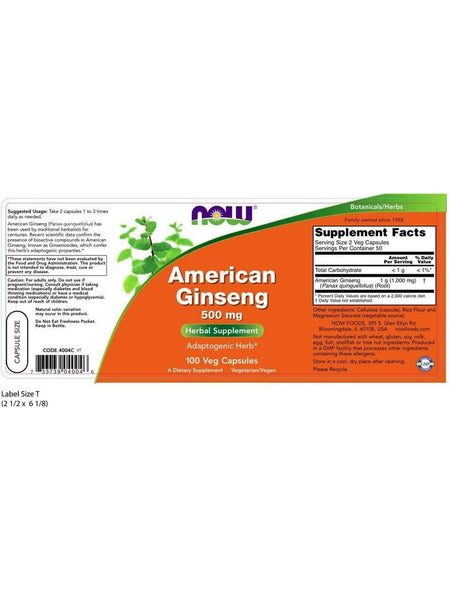 NOW Foods, American Ginseng 500 mg, 100 veg capsules