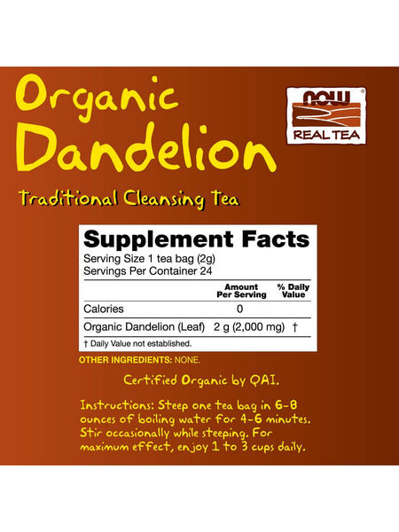 NOW Foods, Organic Dandelion, Traditional Cleansing Tea, 24 tea bags