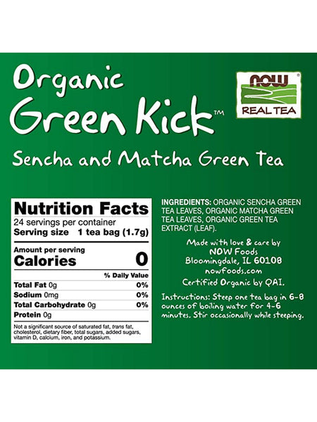 NOW Foods, Organic Green Kick™, Sencha and Matcha Green Tea, 24 tea bags