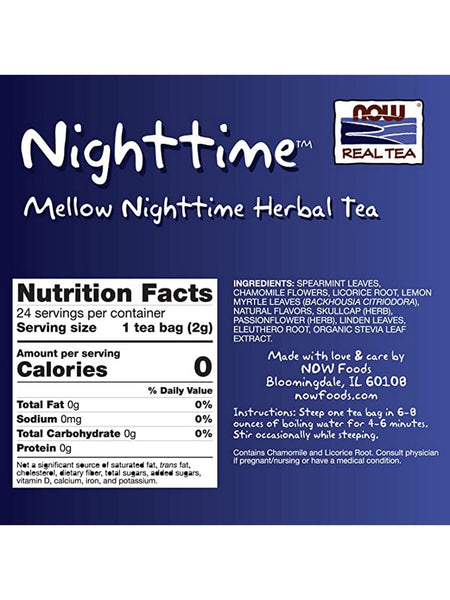 NOW Foods, Nighttime™, Mellow Nighttime Herbal Tea, 24 tea bags