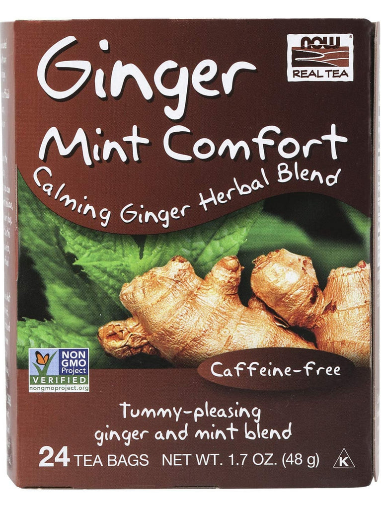 NOW Foods, Ginger Mint Comfort, Calming Ginger Herbal Blend, 24 tea bags