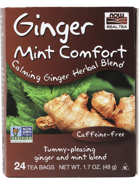 NOW Foods, Ginger Mint Comfort, Calming Ginger Herbal Blend, 24 tea bags