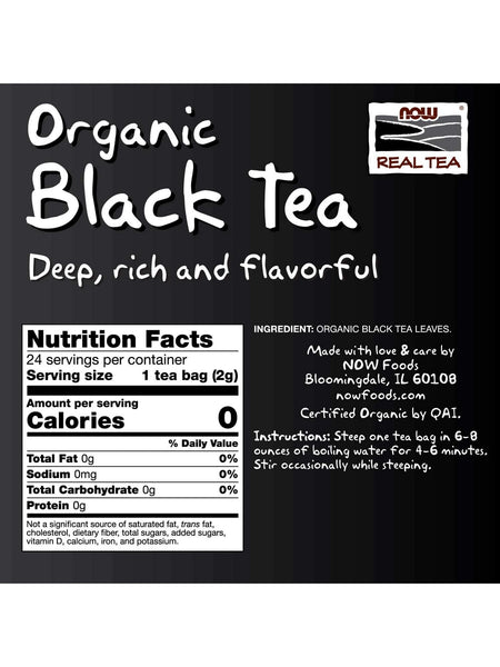 NOW Foods, Organic Black Tea, Deep, Rich and Flavorful, 24 tea bags