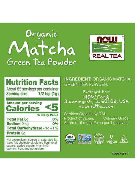 NOW Foods, Organic Matcha Green Tea Powder, 3 oz