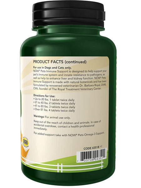 NOW Foods, Immune Support for Dogs/Cats, 90 chewable tablets