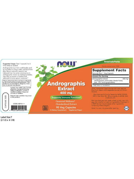 NOW Foods, Andrographis Extract 400 mg, 90 veg capsules