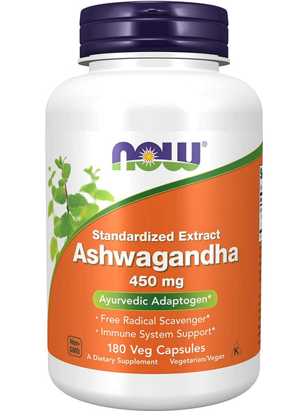 NOW Foods, Ashwagandha 450 mg, Standardized Extract, 180 veg capsules