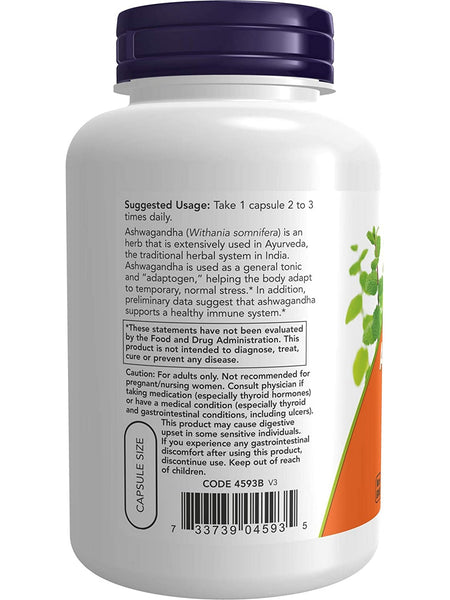 NOW Foods, Ashwagandha 450 mg, Standardized Extract, 180 veg capsules