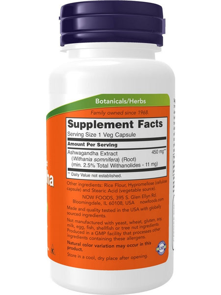 NOW Foods, Ashwagandha 450 mg, Standardized Extract, 90 veg capsules