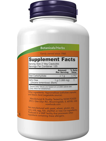 NOW Foods, Cat's Claw 500 mg, 250 veg capsules