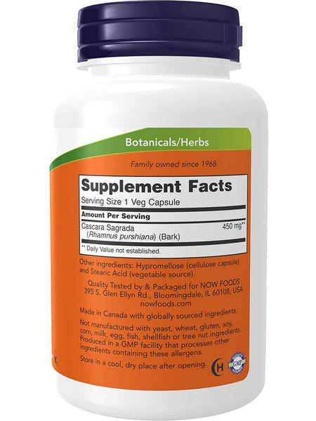 NOW Foods, Cascara Sagrada 450 mg, 250 veg capsules