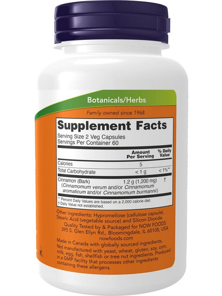 NOW Foods, Cinnamon Bark 600 mg, 120 veg capsules