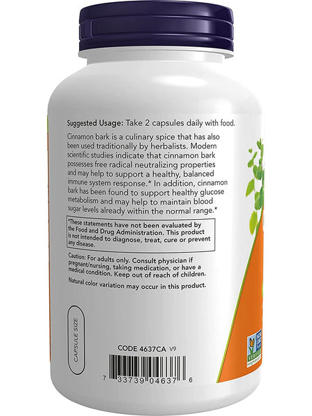 NOW Foods, Cinnamon Bark 600 mg, 240 veg capsules