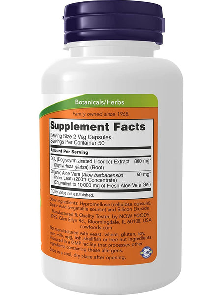 NOW Foods, DGL with Aloe Vera, 100 veg capsules