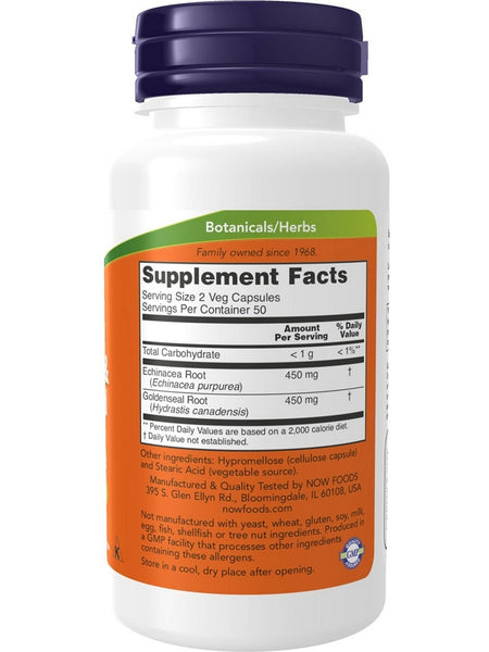 NOW Foods, Echinacea & Goldenseal Root 225/225 mg Blend, 100 veg capsules
