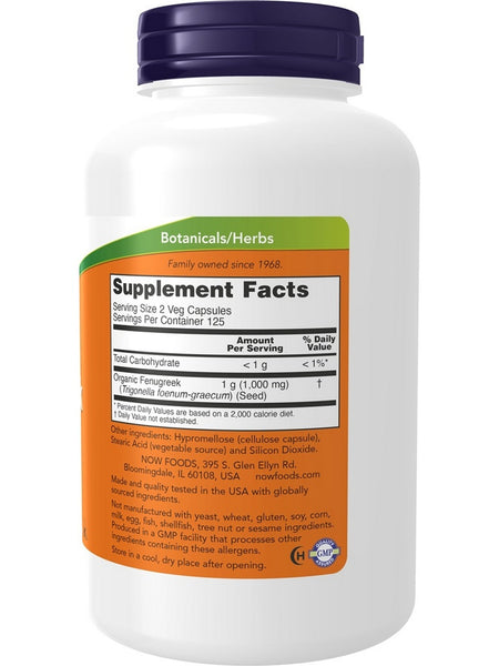 NOW Foods, Fenugreek 500 mg, 250 veg capsules