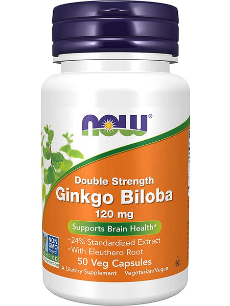 NOW Foods, Ginkgo Biloba 120 mg, Double Strength, 50 veg capsules