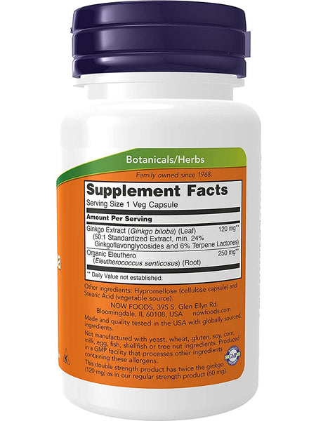 NOW Foods, Ginkgo Biloba 120 mg, Double Strength, 50 veg capsules