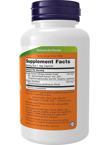 NOW Foods, Ginkgo Biloba 120 mg, Double Strength, 100 veg capsules