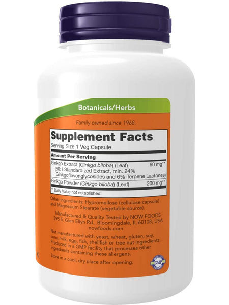NOW Foods, Ginkgo Biloba 60 mg, 240 veg capsules