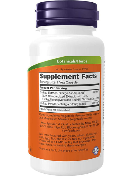 NOW Foods, Ginkgo Biloba 60 mg, 60 veg capsules