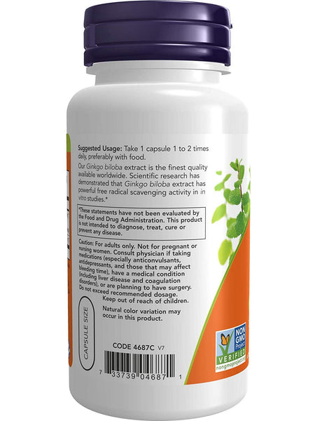 NOW Foods, Ginkgo Biloba 60 mg, 120 veg capsules