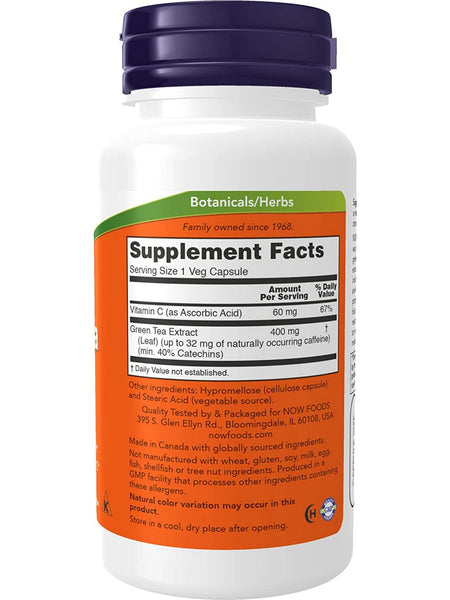 NOW Foods, Green Tea Extract 400 mg, 100 veg capsules