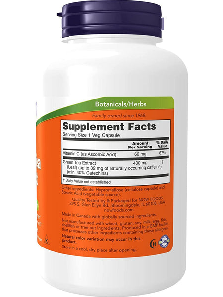 NOW Foods, Green Tea Extract 400 mg, 250 veg capsules