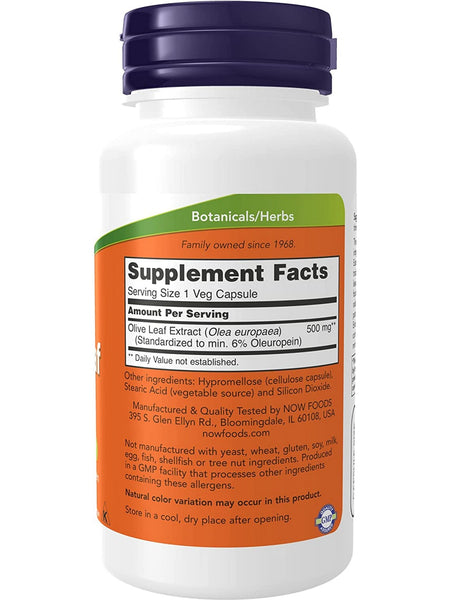 NOW Foods, Olive Leaf Extract 500 mg, 60 veg capsules