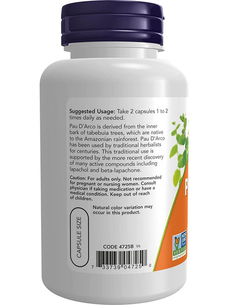 NOW Foods, Pau D'Arco 500 mg, 100 veg capsules