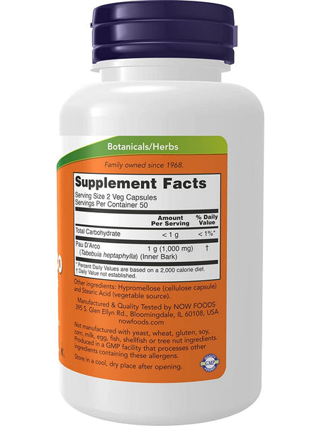 NOW Foods, Pau D'Arco 500 mg, 100 veg capsules