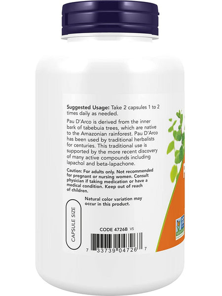 NOW Foods, Pau D'Arco 500 mg, 250 veg capsules