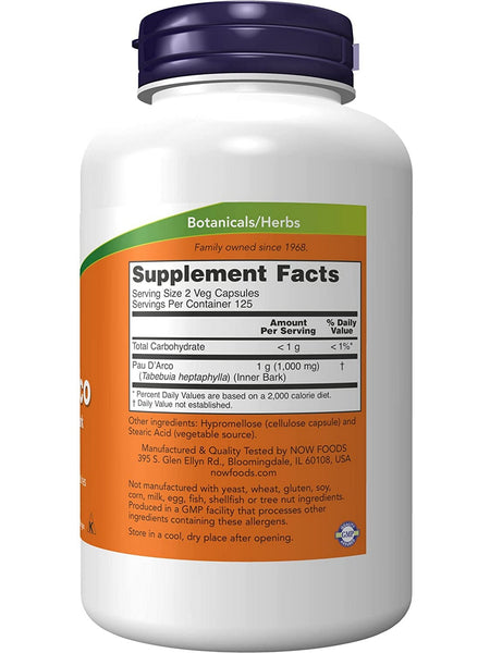 NOW Foods, Pau D'Arco 500 mg, 250 veg capsules