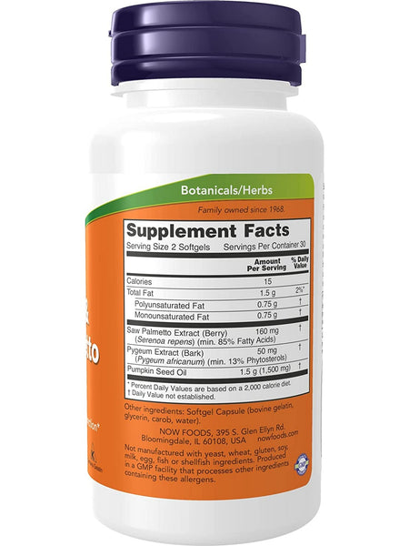 NOW Foods, Pygeum & Saw Palmetto, 60 softgels