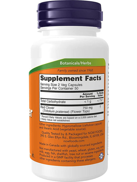 NOW Foods, Red Clover 375 mg, 100 veg capsules