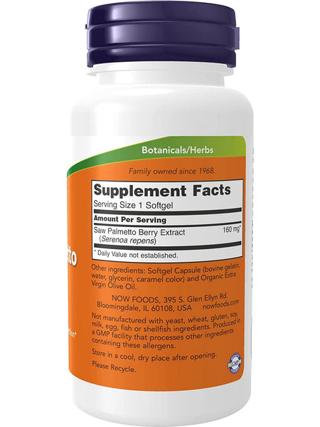 NOW Foods, Saw Palmetto Extract 160 mg, 120 softgels