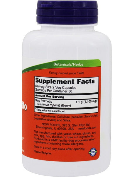 NOW Foods, Saw Palmetto Berries 550 mg, 100 veg capsules