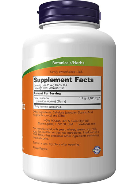 NOW Foods, Saw Palmetto Berries 550 mg, 250 veg capsules