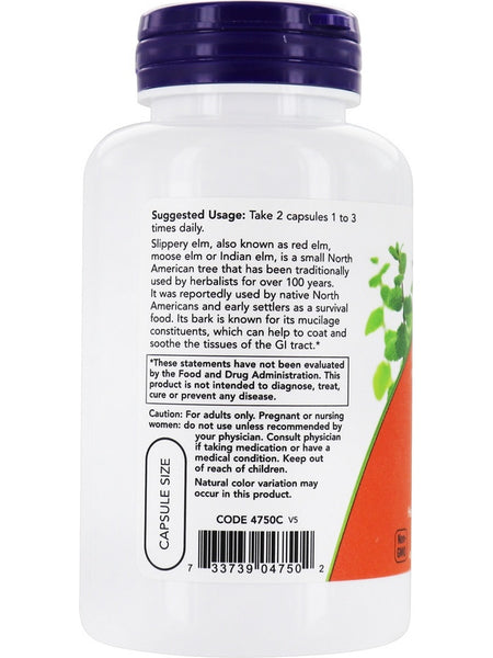 NOW Foods, Slippery Elm 400 mg, 100 veg capsules