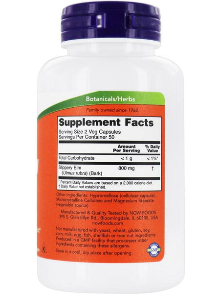 NOW Foods, Slippery Elm 400 mg, 100 veg capsules