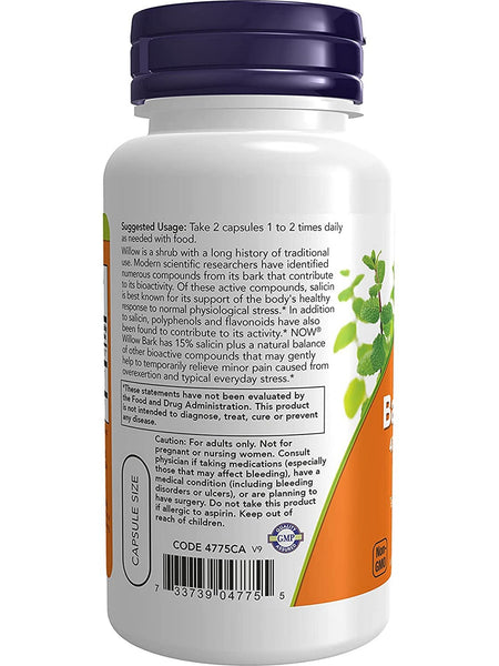 NOW Foods, Willow Bark Extract 400 mg, 100 veg capsules