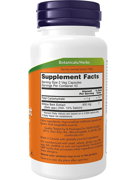 NOW Foods, Willow Bark Extract 400 mg, 100 veg capsules